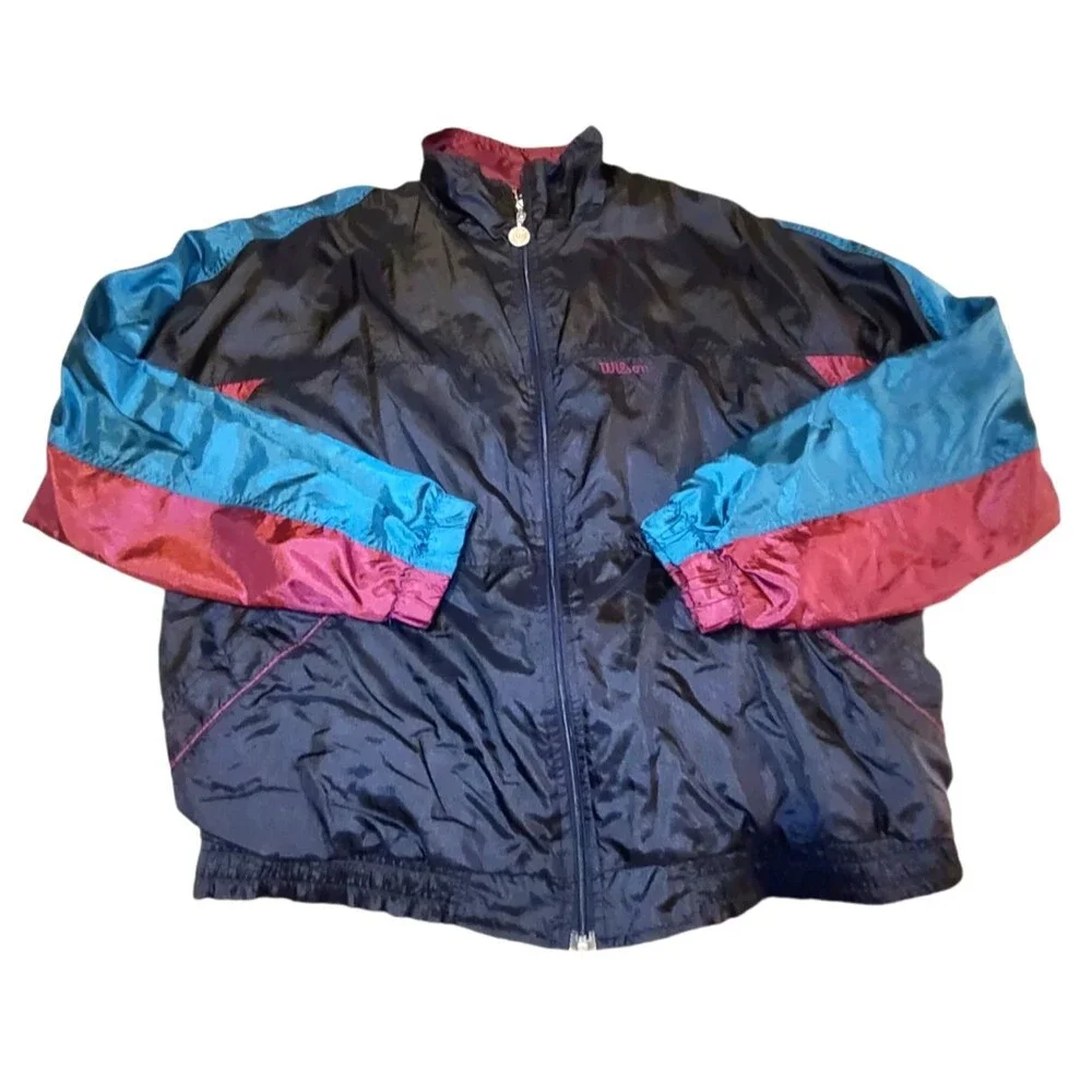 Vintage Advantage By Wilson Full Zip Colorblock Black Nylon Tennis Jacket Size L